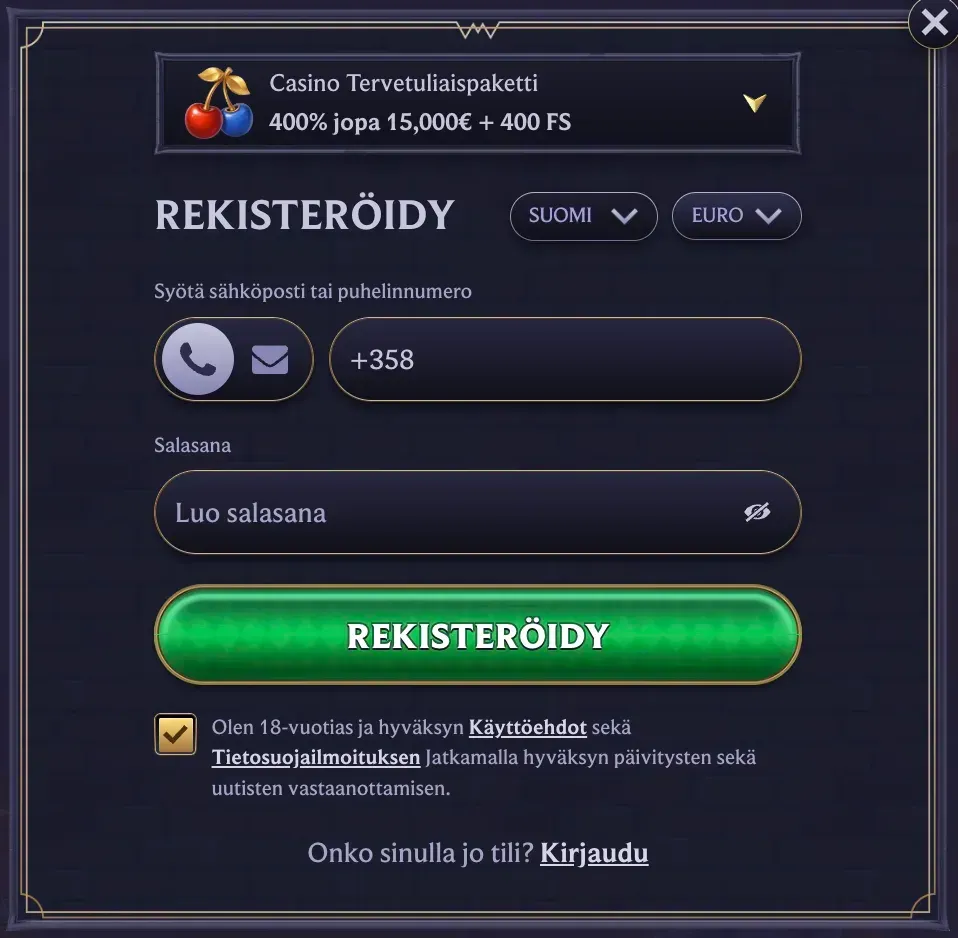 Rekisteröintilomake LolaJack casino